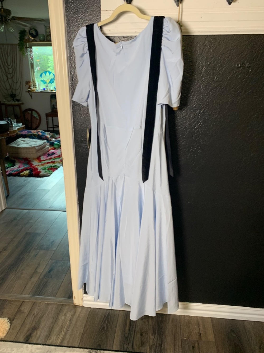 Bohme blue dress NWT - sold out sz XL black velvet bows shoulders (removable) - Picture 8 of 15